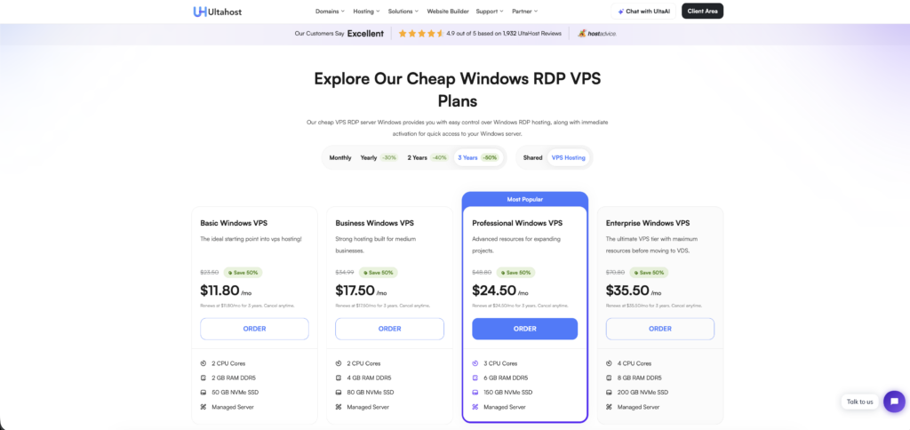 Ultahost-price-planing