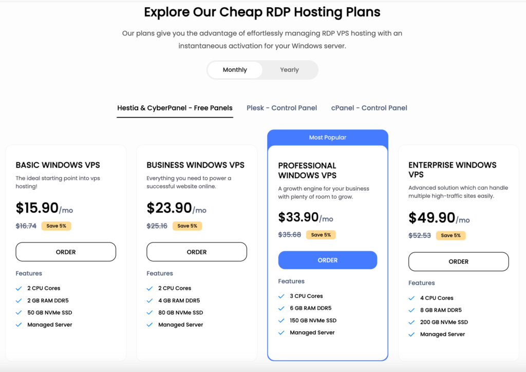 ultahost rdp plans