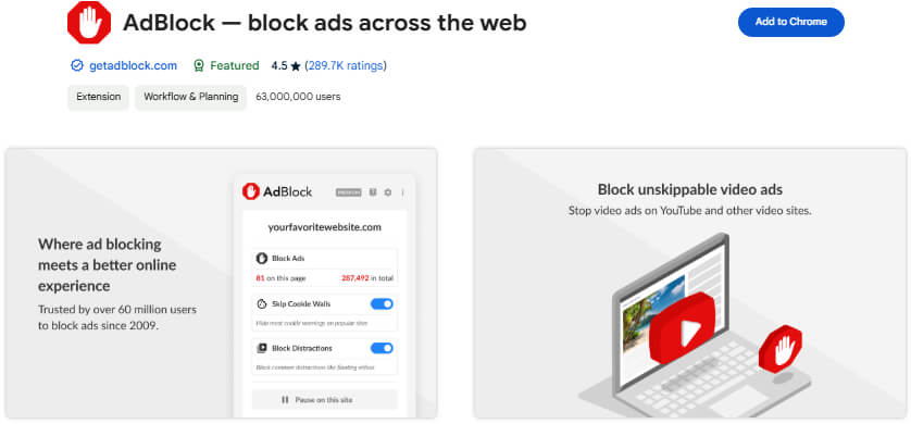 AdBlock chrome extension