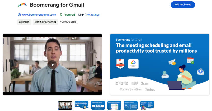 Boomerang Gmail tracker chrome extension