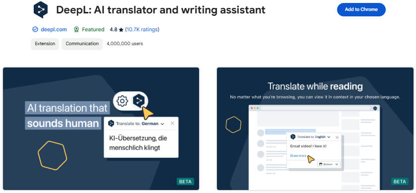 DeepL Translator  Chrome Extension