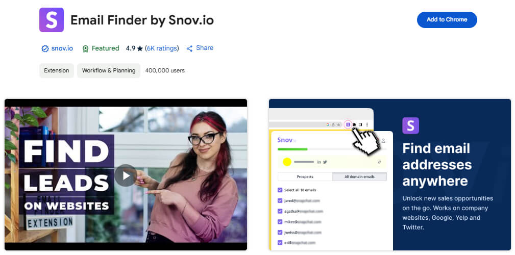 Email Finder by Snov.io Chrome Extension