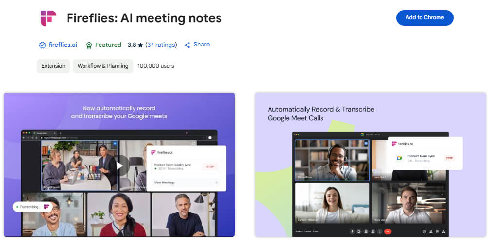 Fireflies AI meeting notes Chrome Extention