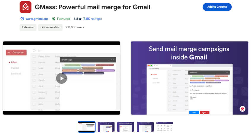 GMass Powerful mail merge Gmail tracker chrome extension