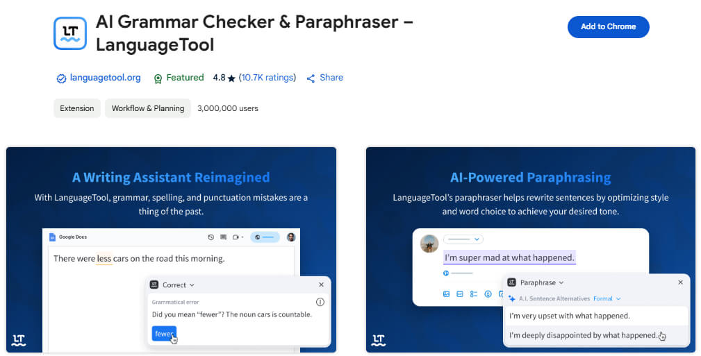 Grammarly AI LanguageTool Chrome Extension