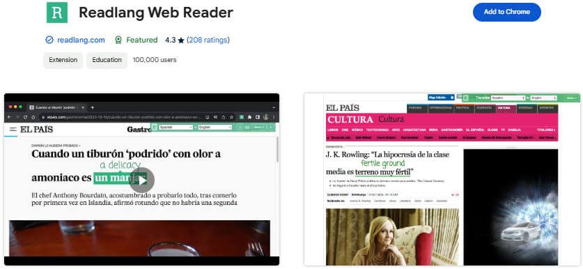 Readlang Web Reader Chrome Extension