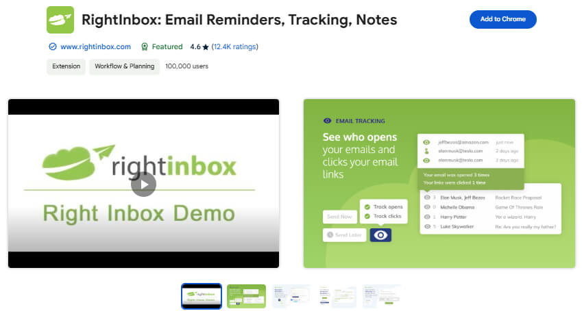 RightInbox Gmail tracker chrome extension