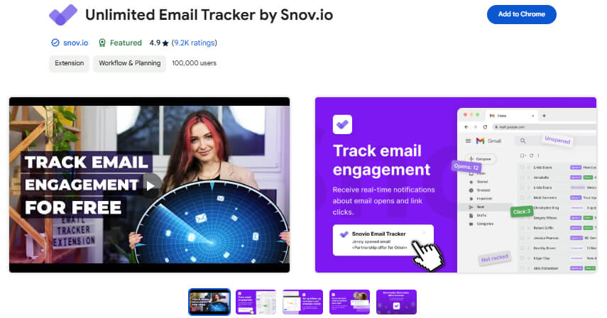 Unlimited Email Tracker by Snov.io Gmail tracker chrome extension