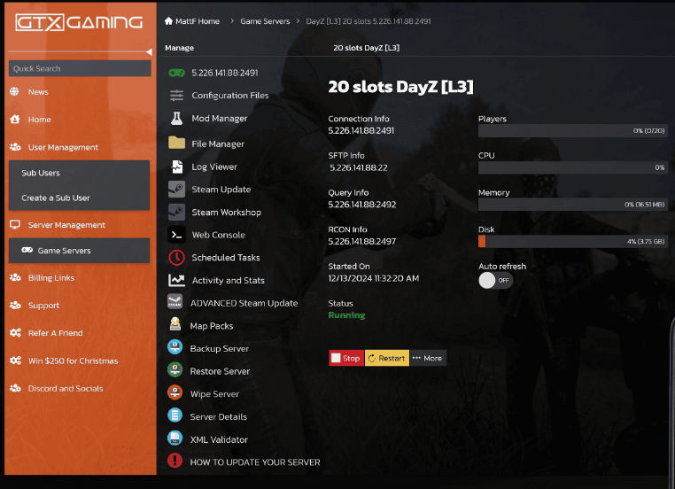 GTX Gaming control panel