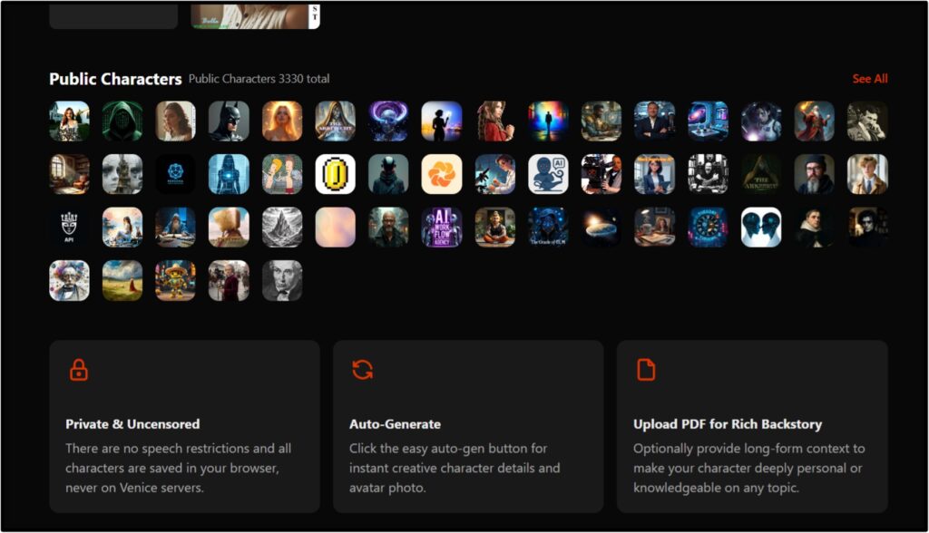 Venice AI characters