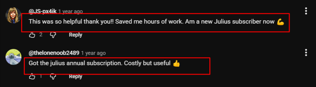 julius ai genuine reviews on YouTube