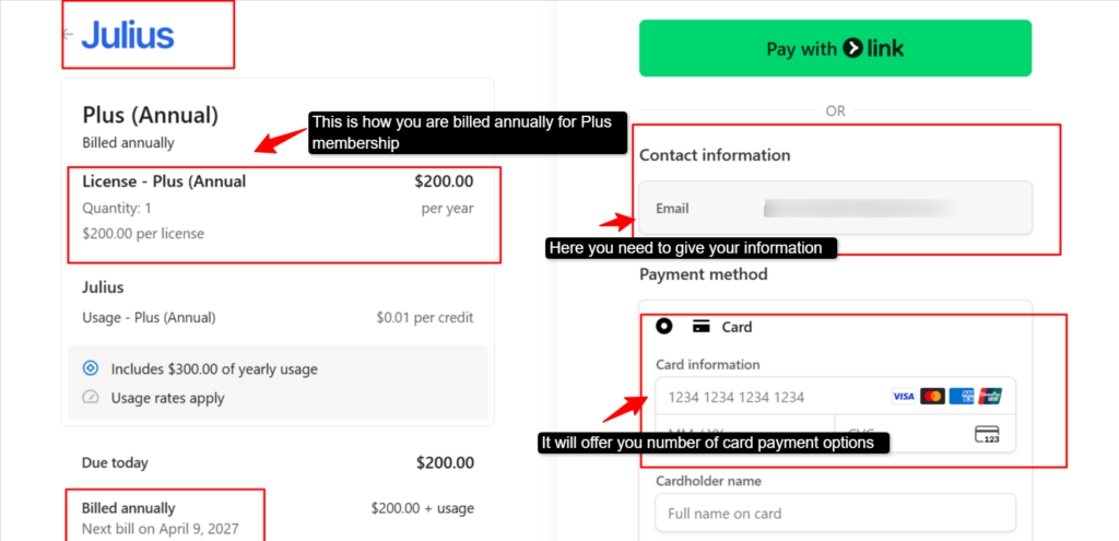 Julius ai Pricing with details 