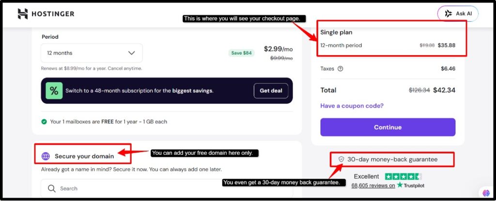 Hostinger-Complete-your-purchase-Choose-your-plans-billing-period