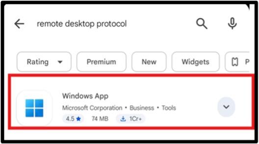 Search-for-Windows-App- How to Use RDP on Android and iPhone